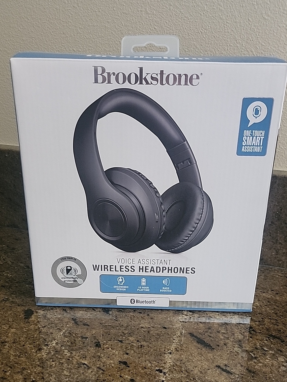 Brookstone Black Wireless Over-Ear Headphones with One-Touch Smart Assistant